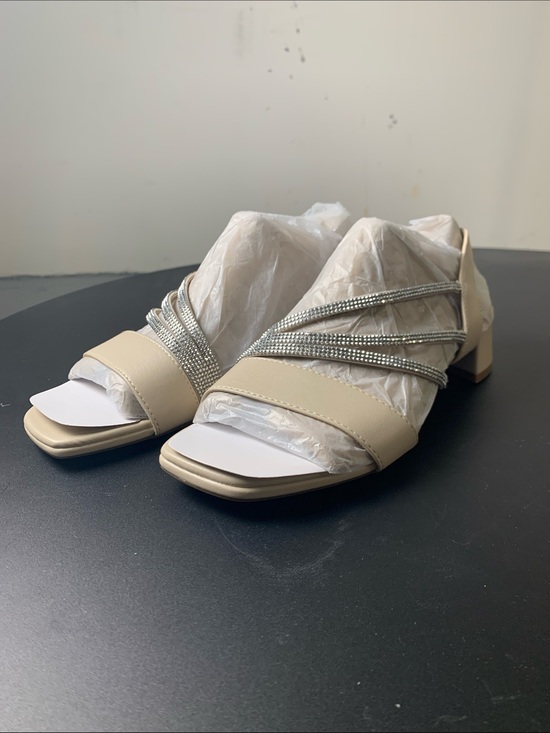 Life Stride Shoes - Life Stride Beige Slingback Heels with Silver Rhinestone Straps